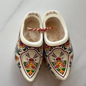 White Miniature Clogs Collectible Holland Windmill Design